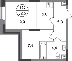 Планировка студии(квартира) площадью 32.5 квадратных метров в “ЖК Первый Московский”