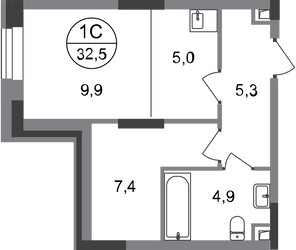 Планировка студии(квартира) площадью 32.5 квадратных метров в ЖК “ЖК Первый Московский”