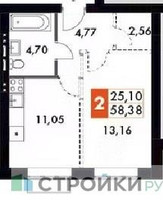 Планировка однокомнатной(квартира) площадью 36.24 квадратных метров в “ЖК Жаворонки Клаб”
