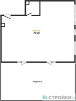 Планировка однокомнатной(апартаменты) площадью 72.6 квадратных метров в “ЖК Досфлота 10”