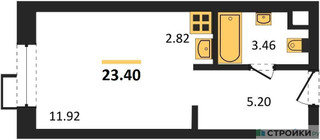 Планировка студии(апартаменты) площадью 23.4 квадратных метров в “ЖК N’ICE LOFT (Найс Лофт)”