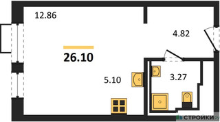 Планировка студии(квартира) площадью 26.1 квадратных метров в “ЖК Квартал Герцена”