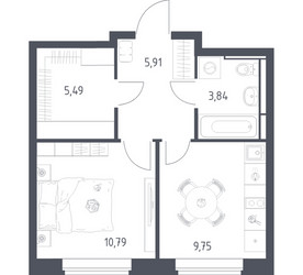Планировка однокомнатной(квартира) площадью 35.78 квадратных метров в ЖК “ЖК Новое Видное”