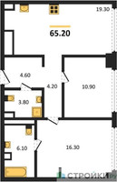 Планировка двухкомнатной(квартира) площадью 65.2 квадратных метров в “ЖК СТОУН Грэйн”