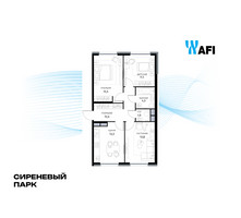 Планировка трехкомнатной(квартира) площадью 70.7 квадратных метров в “ЖК Сиреневый парк”