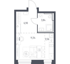 Планировка студии(квартира) площадью 25.64 квадратных метров в ЖК “ЖК Квартал Строгино”
