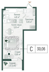 Планировка студии(квартира) площадью 31.79 квадратных метров в ЖК “ЖК Рига Хиллс”