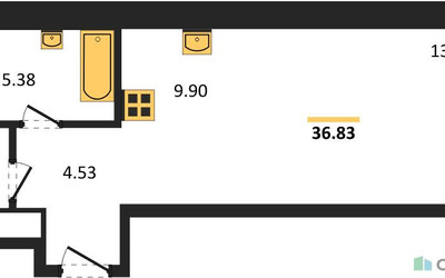 Планировка студии(квартира) площадью 36.83 квадратных метров в ЖК “ЖК LIFE Варшавская”