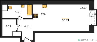 Планировка студии(квартира) площадью 36.83 квадратных метров в “ЖК LIFE Варшавская”