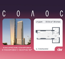 Планировка студии(квартира) площадью 33.54 квадратных метров в ЖК “ЖК Солос”