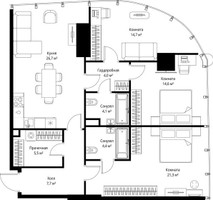 Планировка трехкомнатной(квартира) площадью 103 квадратных метров в “ЖК ОНЕ”