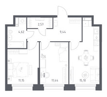 Планировка двухкомнатной(апартаменты) площадью 54.32 квадратных метров в “ЖК Апарт-отель Тропарево парк”