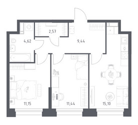 Планировка двухкомнатной(апартаменты) площадью 54.32 квадратных метров в ЖК “ЖК Апарт-отель Тропарево парк”
