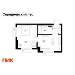 Планировка однокомнатной(квартира) площадью 37.3 квадратных метров в ЖК “ЖК Середневский лес”