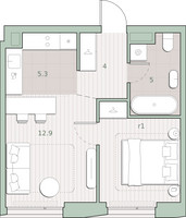 Планировка однокомнатной(квартира) площадью 37 квадратных метров в “ЖК Среда на Лобачевского”