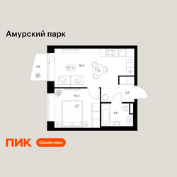 Планировка однокомнатной(квартира) площадью 34.6 квадратных метров в ЖК “ЖК Амурский парк”
