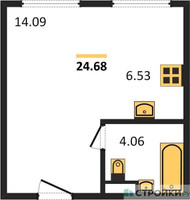 Планировка студии(апартаменты) площадью 24.68 квадратных метров в “ЖК Движение. Говорово”