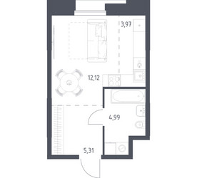 Планировка студии(апартаменты) площадью 26.39 квадратных метров в ЖК “ЖК Апарт-отель Тропарево парк”