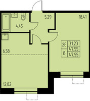 Планировка двухкомнатной(квартира) площадью 47.5 квадратных метров в “ЖК Дом на Студенческом”