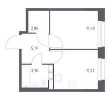 Планировка однокомнатной(квартира) площадью 34.43 квадратных метров в “ЖК ЭкоБунино (Южное Бунино)”