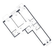 Планировка трехкомнатной(квартира) площадью 77 квадратных метров в “ЖК Рублевский Квартал”