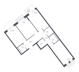 Планировка трехкомнатной(квартира) площадью 77 квадратных метров в ЖК “ЖК Рублевский Квартал”
