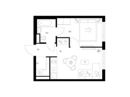 Планировка однокомнатной(квартира) площадью 31.3 квадратных метров в “ЖК Руставели 14”