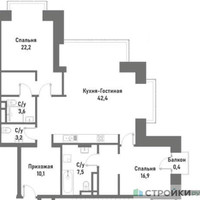 Планировка двухкомнатной(квартира) площадью 106.3 квадратных метров в “ЖК Ренессанс”