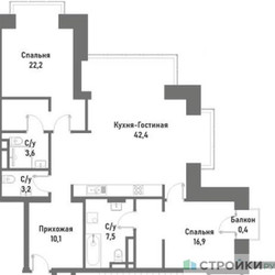 Планировка двухкомнатной(квартира) площадью 106.3 квадратных метров в ЖК “ЖК Ренессанс”