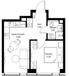 Планировка однокомнатной(квартира) площадью 33 квадратных метров в ЖК “ЖК Cityzen (Ситизен)”