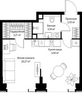 Планировка однокомнатной(квартира) площадью 35.39 квадратных метров в “Мультиквартал СИТИДЗЕН”
