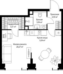 Планировка однокомнатной(квартира) площадью 35.39 квадратных метров в ЖК “Мультиквартал СИТИДЗЕН”