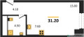 Планировка студии(апартаменты) площадью 31.2 квадратных метров в “ЖК Мираполис”