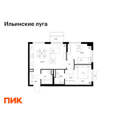 Планировка двухкомнатной(квартира) площадью 52.95 квадратных метров в ЖК “ЖК Ильинские луга”