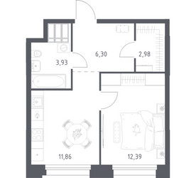Планировка однокомнатной(апартаменты) площадью 37.46 квадратных метров в ЖК “ЖК Апарт-отель Тропарево парк”