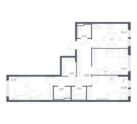 Планировка трехкомнатной(квартира) площадью 78.33 квадратных метров в ЖК “ЖК Остафьево”
