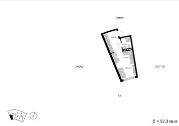 Планировка однокомнатной(квартира) площадью 32.3 квадратных метров в ЖК “ЖК Мытищи Сити”
