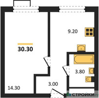 Планировка однокомнатной(квартира) площадью 30.3 квадратных метров в “Лесная Коллекция”