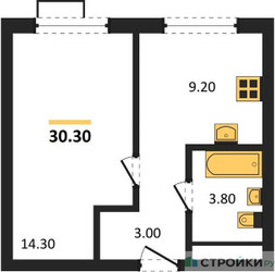 Планировка однокомнатной(квартира) площадью 30.3 квадратных метров в ЖК “Лесная Коллекция”