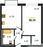 Планировка однокомнатной(квартира) площадью 38.1 квадратных метров в “ЖК Равновесие”