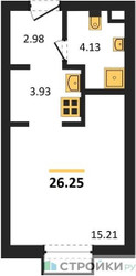 Планировка студии(апартаменты) площадью 26.25 квадратных метров в “ЖК N’ICE LOFT (Найс Лофт)”
