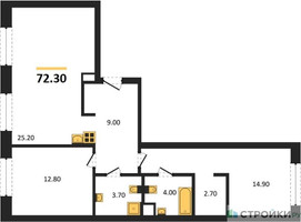 Планировка двухкомнатной(квартира) площадью 72.3 квадратных метров в “ЖК SOUL (СОУЛ)”