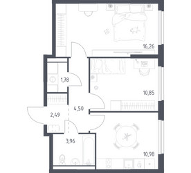 Планировка двухкомнатной(квартира) площадью 50.82 квадратных метров в ЖК “ЖК Пригород Лесное”