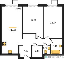Планировка двухкомнатной(квартира) площадью 62.66 квадратных метров в “ЖК Квартал Тетрис”