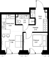Планировка однокомнатной(квартира) площадью 31.7 квадратных метров в “ЖК СЕТ”