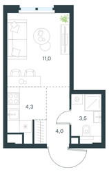 Планировка студии(квартира) площадью 22.8 квадратных метров в ЖК “ЖК Level Нижегородская”