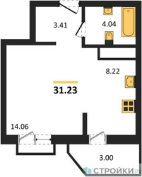 Планировка студии(квартира) площадью 31.23 квадратных метров в ЖК “ЖК ВОСТОК II”