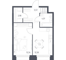 Планировка однокомнатной(апартаменты) площадью 38.48 квадратных метров в “ЖК Апарт-отель Тропарево парк”