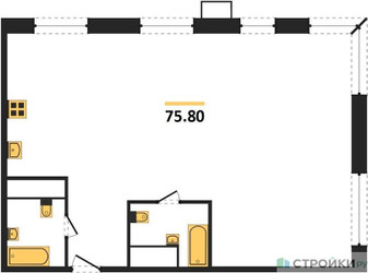 Планировка трехкомнатной(квартира) площадью 75.8 квадратных метров в ЖК “ЖК Гоголь парк”