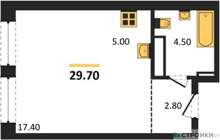 Планировка студии(квартира) площадью 29.7 квадратных метров в “ЖК Пушкино Град”